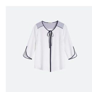 Women's Tie Neck Blouse White Gray & Black Size M NWOT